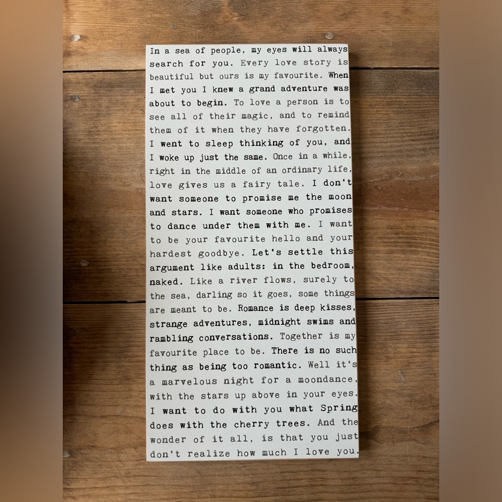 Original “Romance” Typewriter Sign by Cedar Mountain Studios.